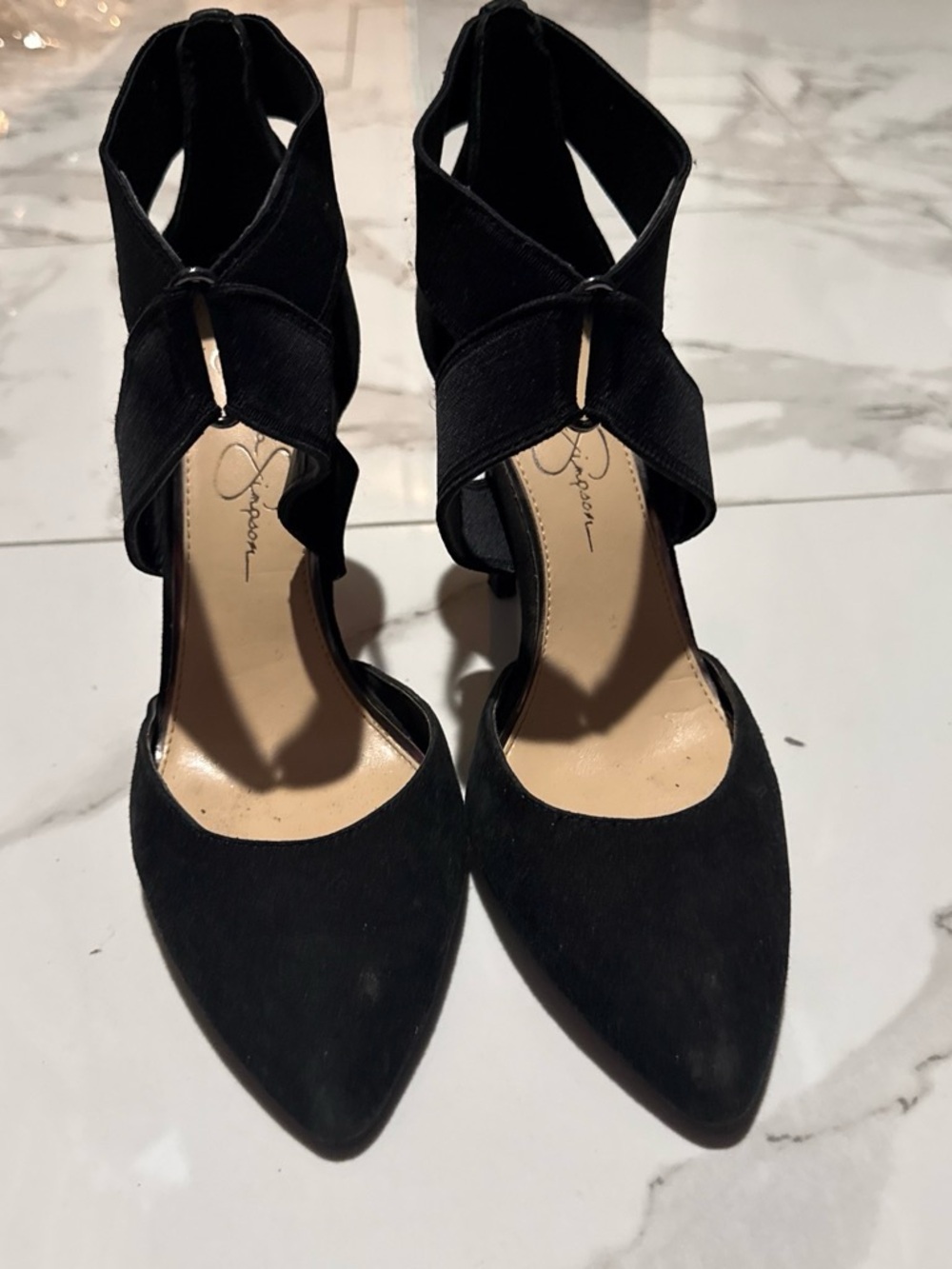 Jessica Simpson Black Pointed Crisscross Ankle Heels